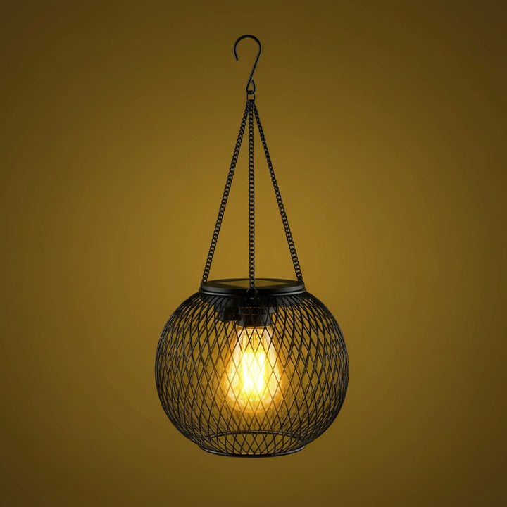 Halloween Hanging Solar Lantern Outdoor Lights with Black Metal Mesh Globe for Yard Decoration