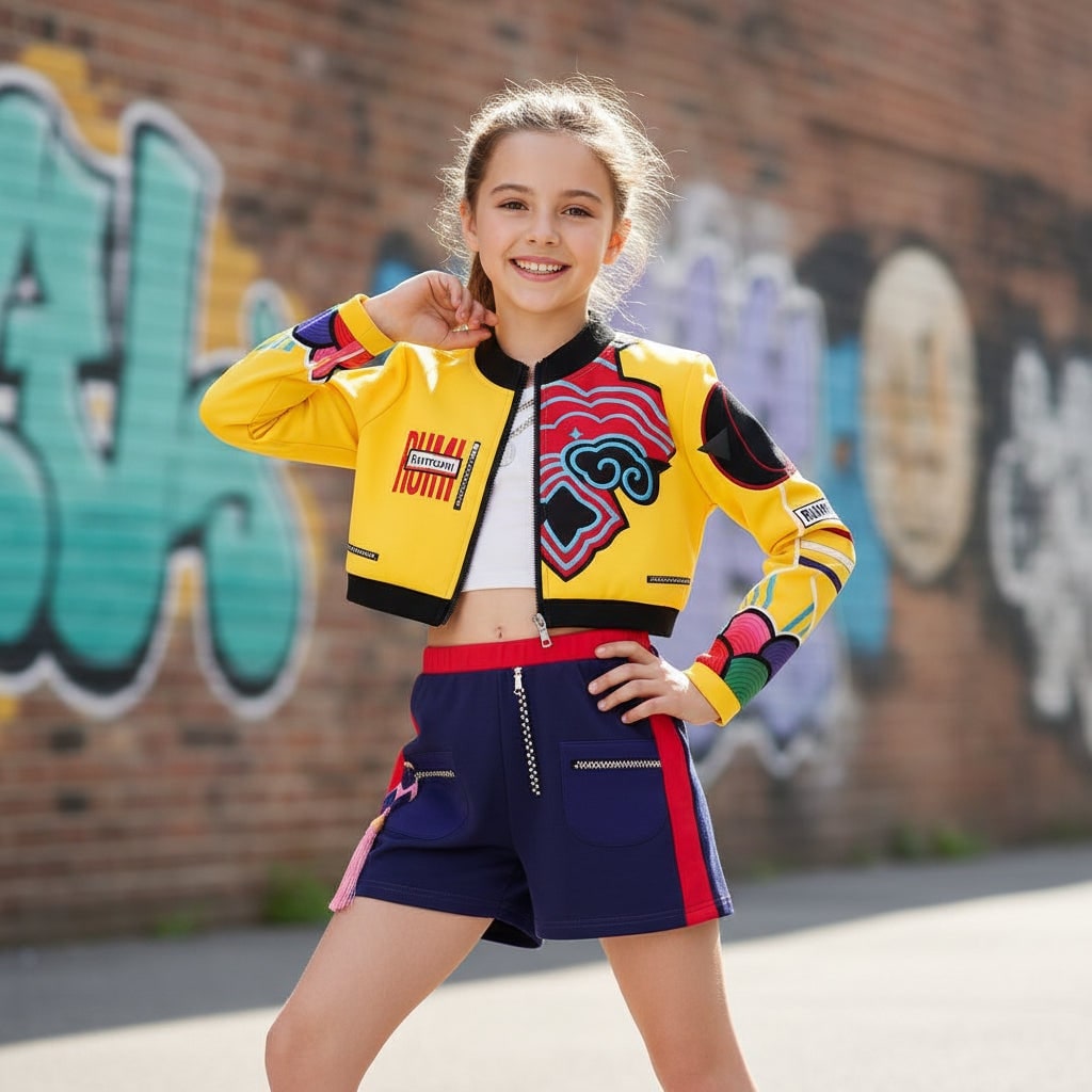 Halloween Hip Hop Dance Costume Outfit with Crop Jacket and Tassel Details