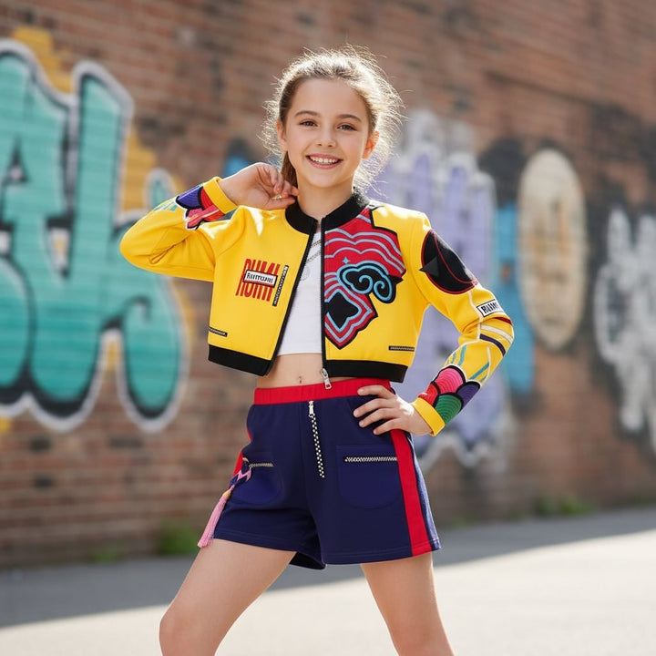 Halloween Hip Hop Dance Costume Outfit with Crop Jacket and Tassel Details