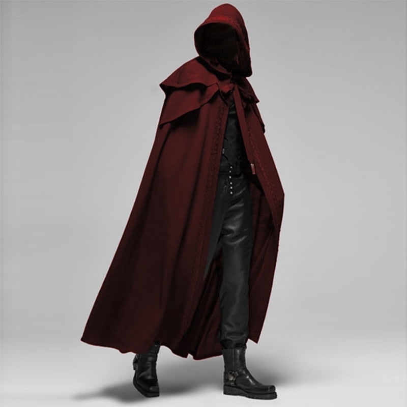 Halloween Hooded Cloak with Cape and Embroidered Trim for Costume Party and Haunted House