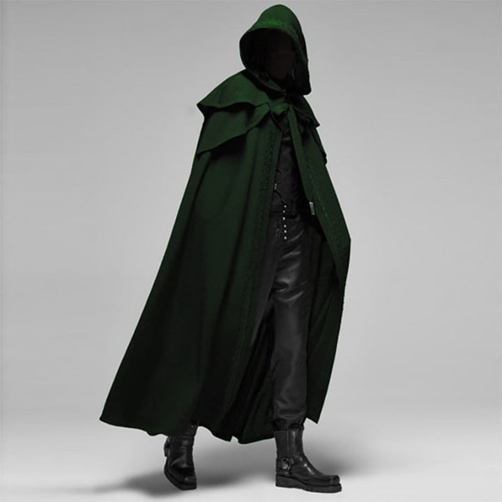 Halloween Hooded Cloak with Cape and Embroidered Trim for Costume Party and Haunted House