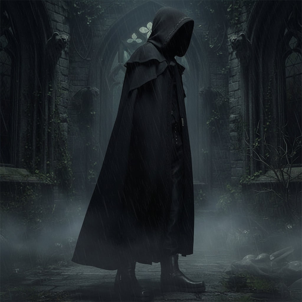 Halloween Hooded Cloak with Hood and Shoulder Capelet for Gothic Witch Costume Party