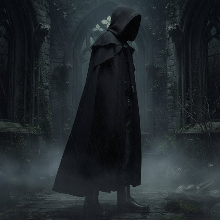 Halloween Hooded Cloak with Hood and Shoulder Capelet for Gothic Witch Costume Party