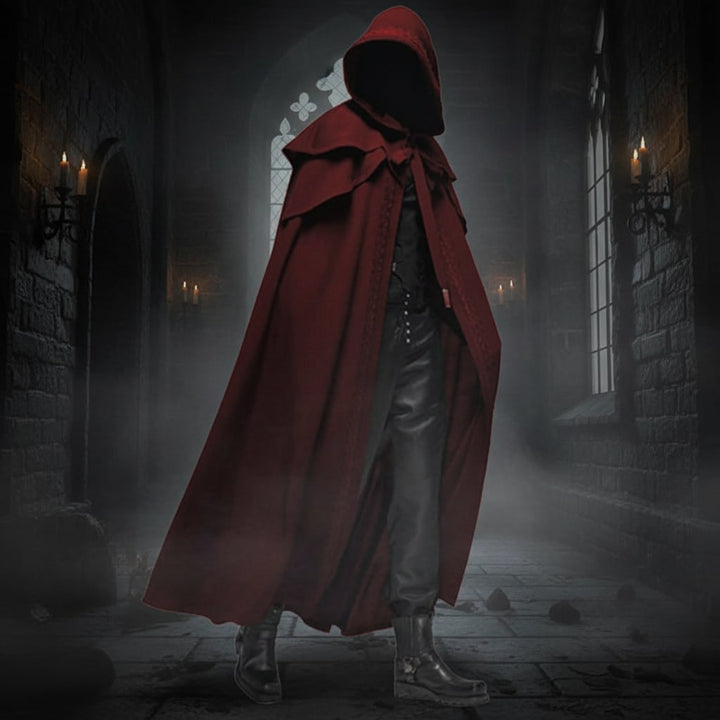 Halloween Hooded Cloak with Hood and Shoulder Capelet for Gothic Witch Costume Party