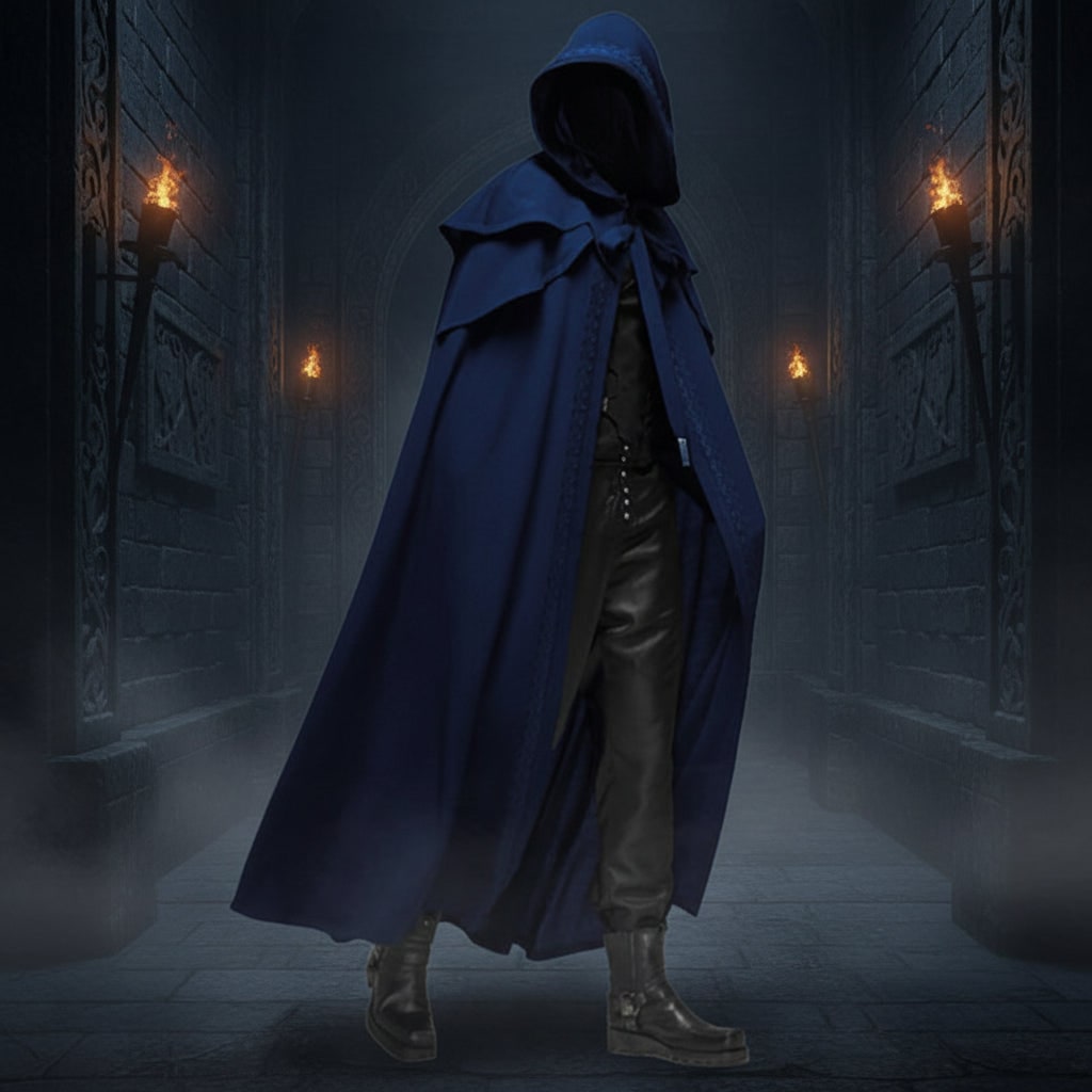 Halloween Hooded Cloak with Hood and Shoulder Capelet for Gothic Witch Costume Party