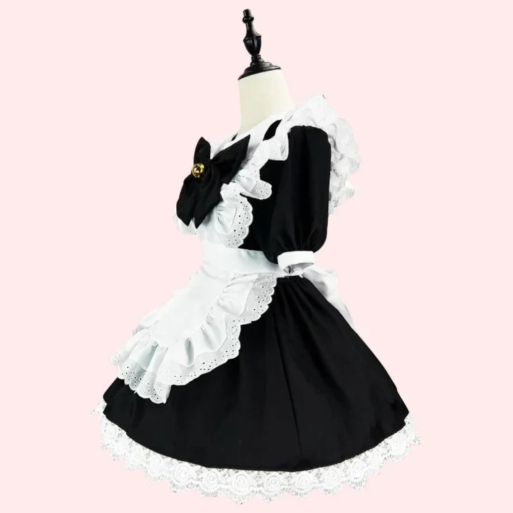 Halloween House Maid Costume Dress with Ruffled Apron and flying boy Collar for Plus Size