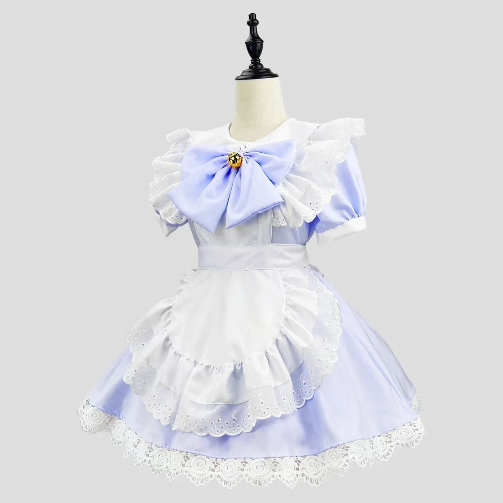 Halloween House Maid Costume Dress with Ruffled Apron and flying boy Collar for Plus Size