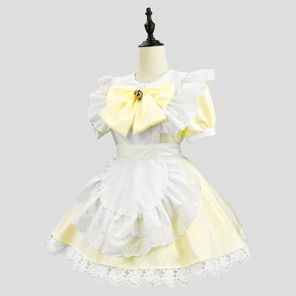 Halloween House Maid Costume Dress with Ruffled Apron and flying boy Collar for Plus Size