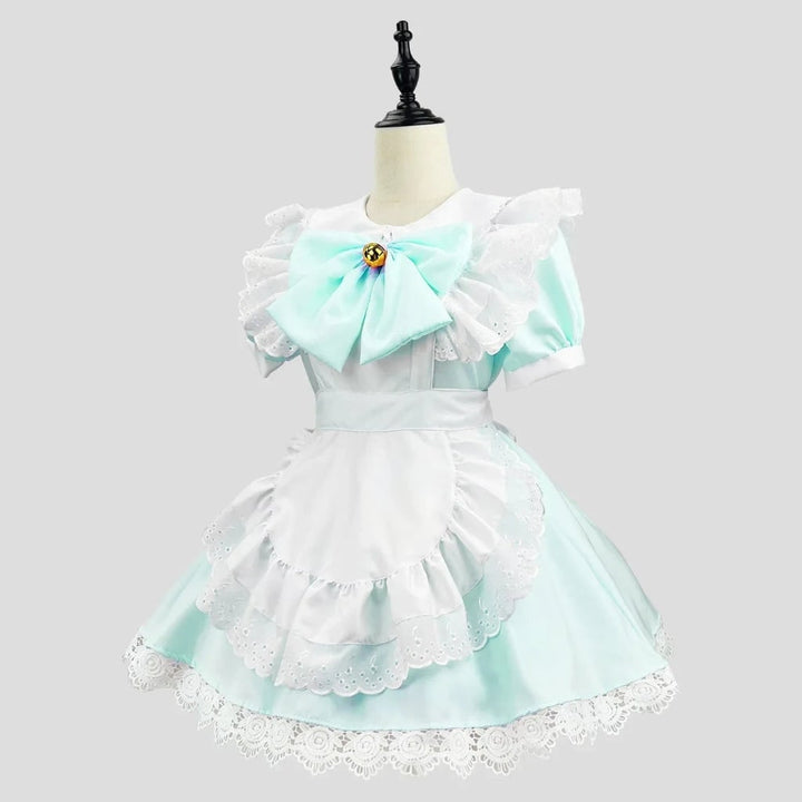 Halloween House Maid Costume Dress with Ruffled Apron and flying boy Collar for Plus Size