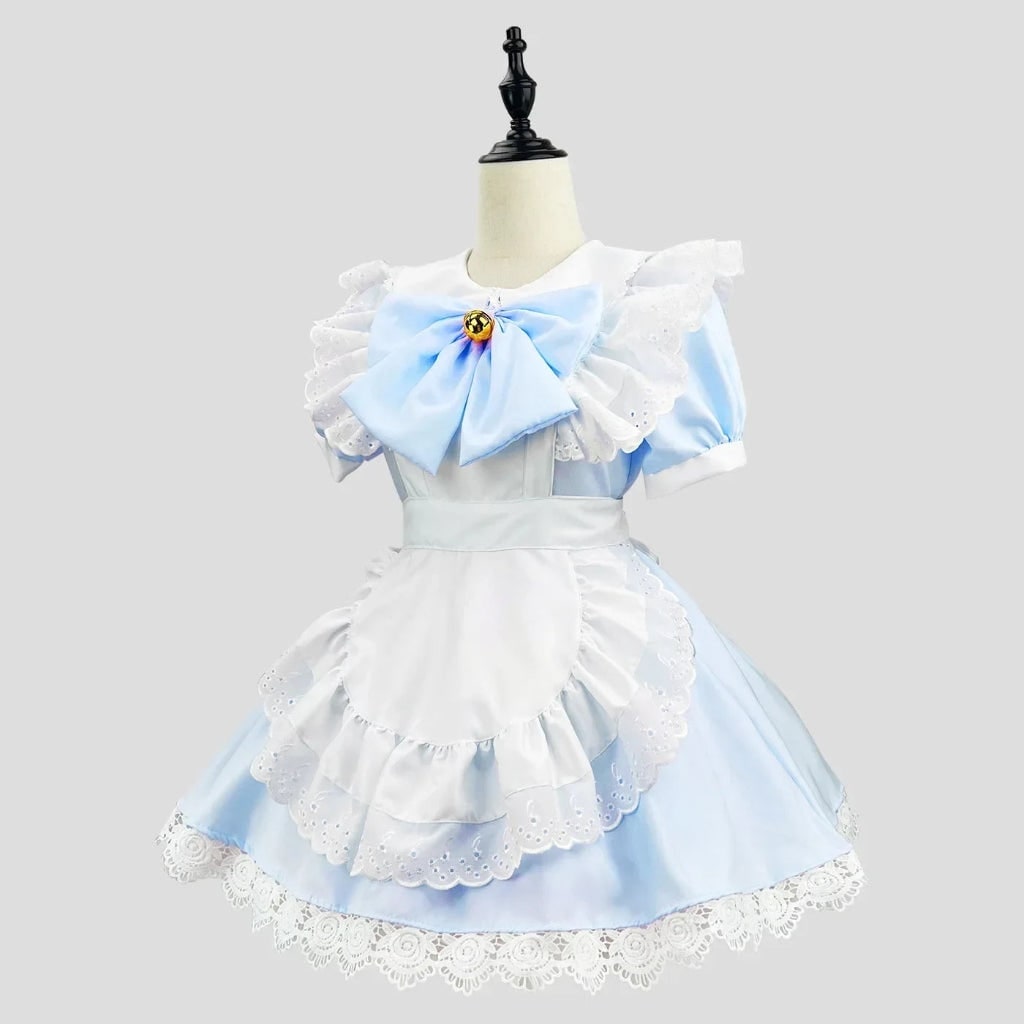 Halloween House Maid Costume Dress with Ruffled Apron and flying boy Collar for Plus Size