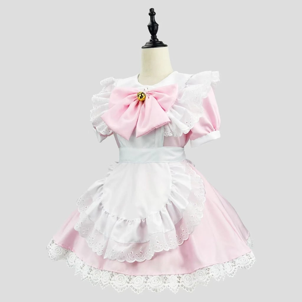 Halloween House Maid Costume Dress with Ruffled Apron and flying boy Collar for Plus Size