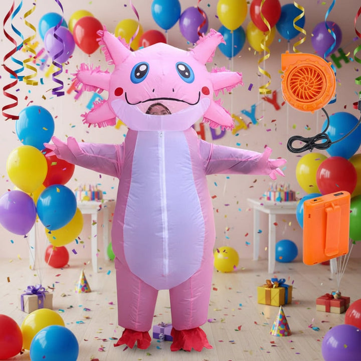 Halloween Inflatable Axolotl Costume with Battery Operated Fan Animal