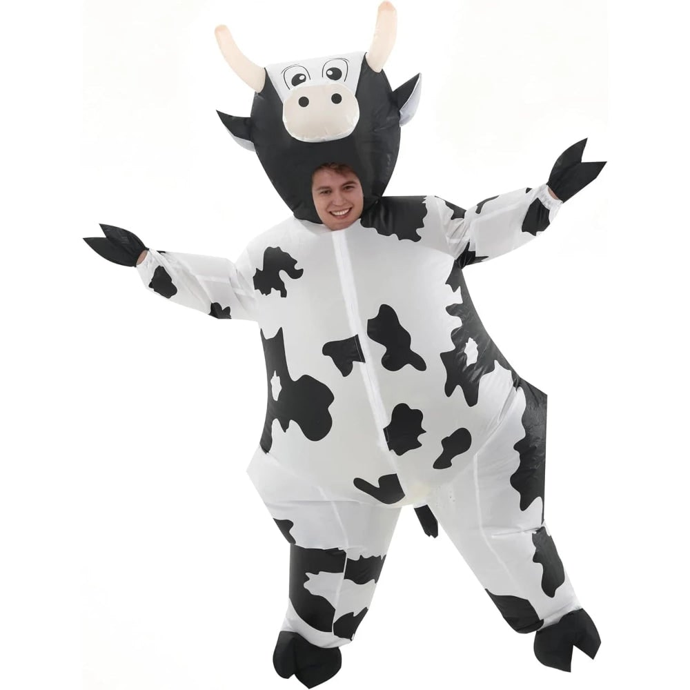 Halloween Inflatable Cow Costume with Built-In Fan and Hoof Covers Suit