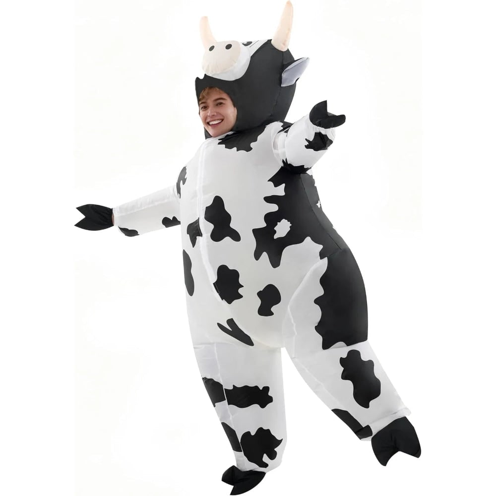 Halloween Inflatable Cow Costume with Built-In Fan and Hoof Covers Suit