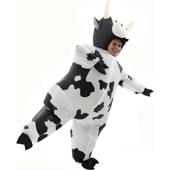 Halloween Inflatable Cow Costume with Built-In Fan and Hoof Covers Suit