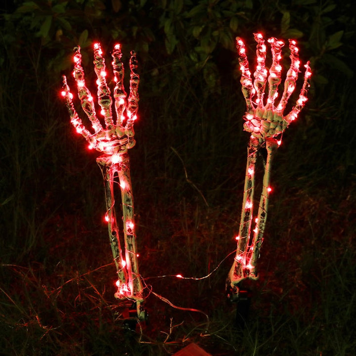 Halloween Lawn Stakes Outdoor Skeleton Decorations LED Light-Up Arm Props for Yard Garden