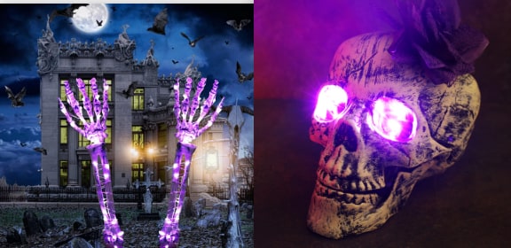 Halloween Lawn Stakes Outdoor Skeleton Decorations LED Light-Up Arm Props for Yard Garden