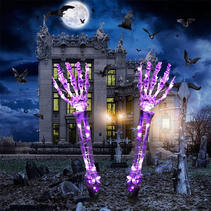 Halloween Lawn Stakes Outdoor Skeleton Decorations LED Light-Up Arm Props for Yard Garden