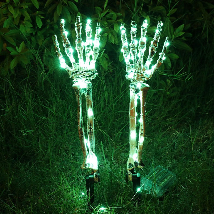 Halloween Lawn Stakes Outdoor Skeleton Decorations LED Light-Up Arm Props for Yard Garden