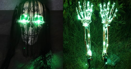 Halloween Lawn Stakes Outdoor Skeleton Decorations LED Light-Up Arm Props for Yard Garden