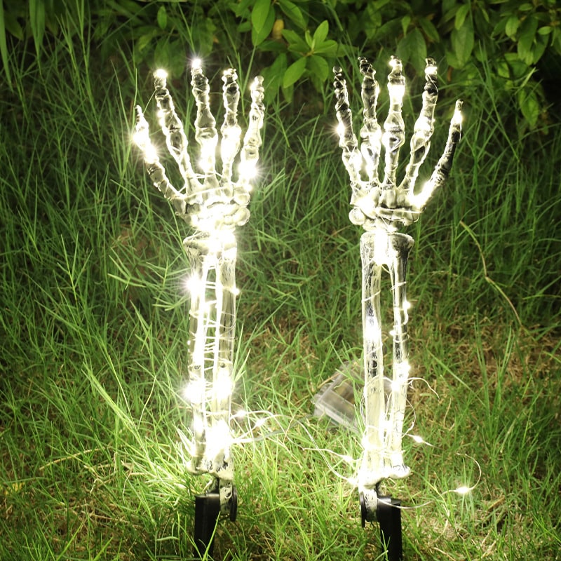 Halloween Lawn Stakes Outdoor Skeleton Decorations LED Light-Up Arm Props for Yard Garden