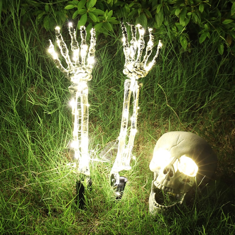 Halloween Lawn Stakes Outdoor Skeleton Decorations LED Light-Up Arm Props for Yard Garden
