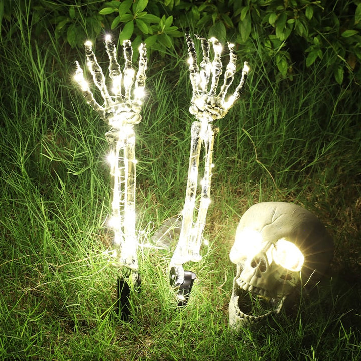 Halloween Lawn Stakes Outdoor Skeleton Decorations LED Light-Up Arm Props for Yard Garden
