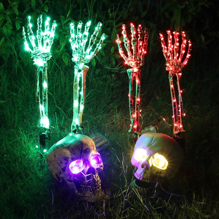 Halloween Lawn Stakes Outdoor Skeleton Decorations LED Light-Up Arm Props for Yard Garden