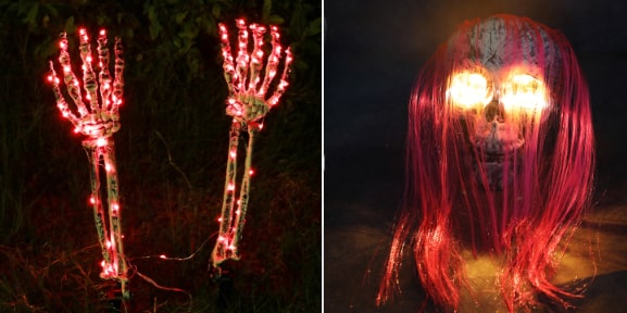Halloween Lawn Stakes Outdoor Skeleton Decorations LED Light-Up Arm Props for Yard Garden