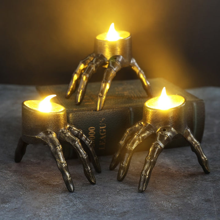 Halloween LED Flameless Candles Battery Operated with Skeleton Hand and Design for Party Decoration