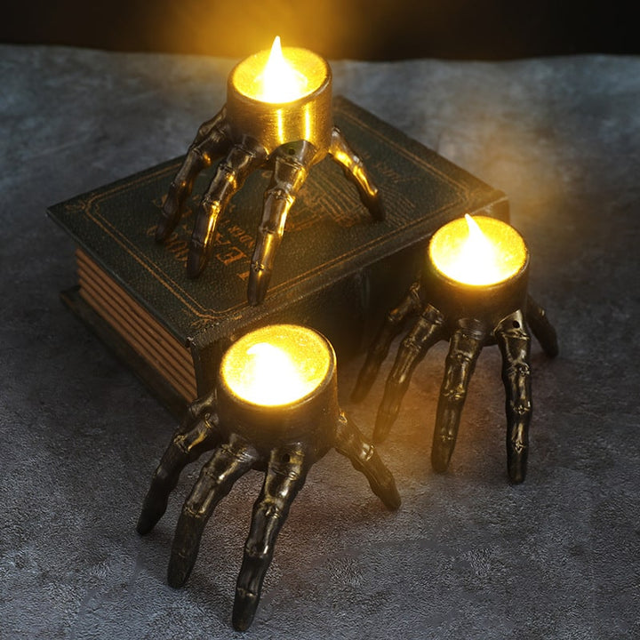 Halloween LED Flameless Candles Battery Operated with Skeleton Hand and Design for Party Decoration