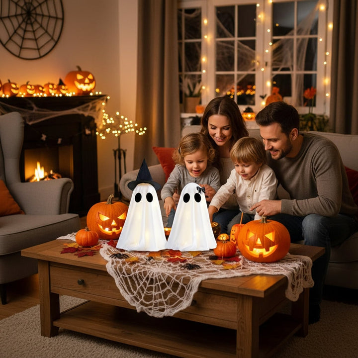 Halloween LED String Lights Ghost Decor Set of Two with Fabric Up Decoration Hanging
