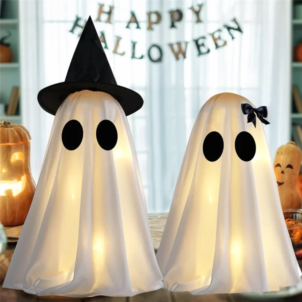 Halloween LED String Lights Ghost Decor Set of Two with Fabric Up Decoration Hanging