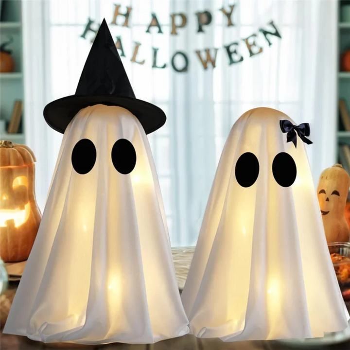 Halloween LED String Lights Ghost Decor Set of Two with Fabric Up Decoration Hanging