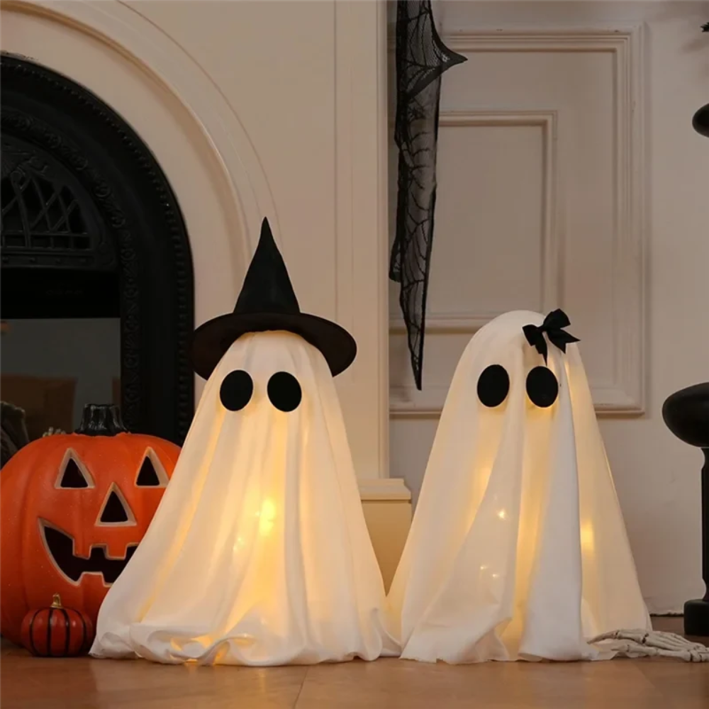 Halloween LED String Lights Ghost Decor Set of Two with Fabric Up Decoration Hanging
