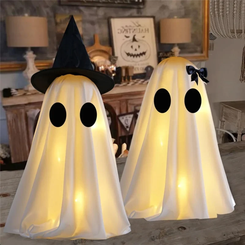 Halloween LED String Lights Ghost Decor Set of Two with Fabric Up Decoration Hanging