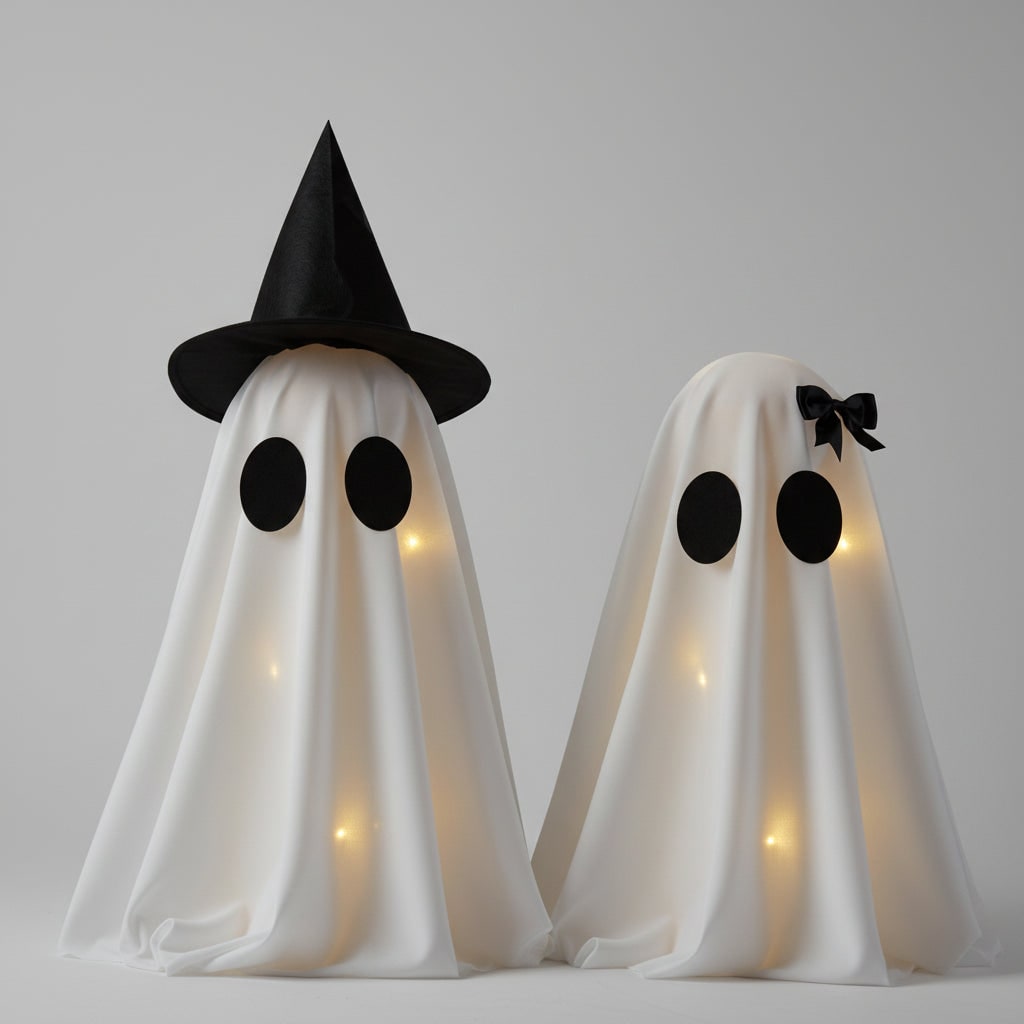 Halloween LED String Lights Ghost Decorations Set of Two for Indoor Tabletop Display Hanging