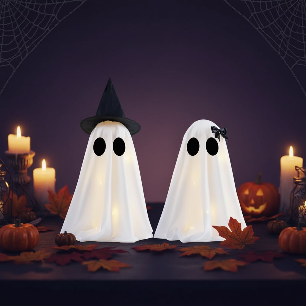 Halloween LED String Lights Ghost Decorations Set of Two for Indoor Tabletop Display Hanging
