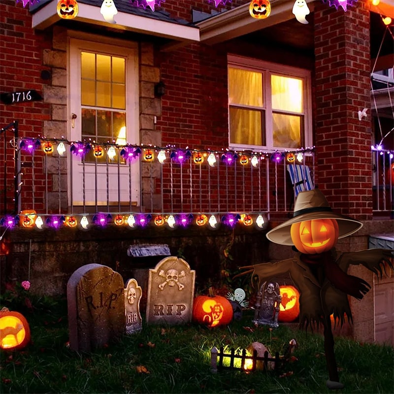 Halloween LED String Lights with Shapes for Patio Outdoor Party Decoration Bat