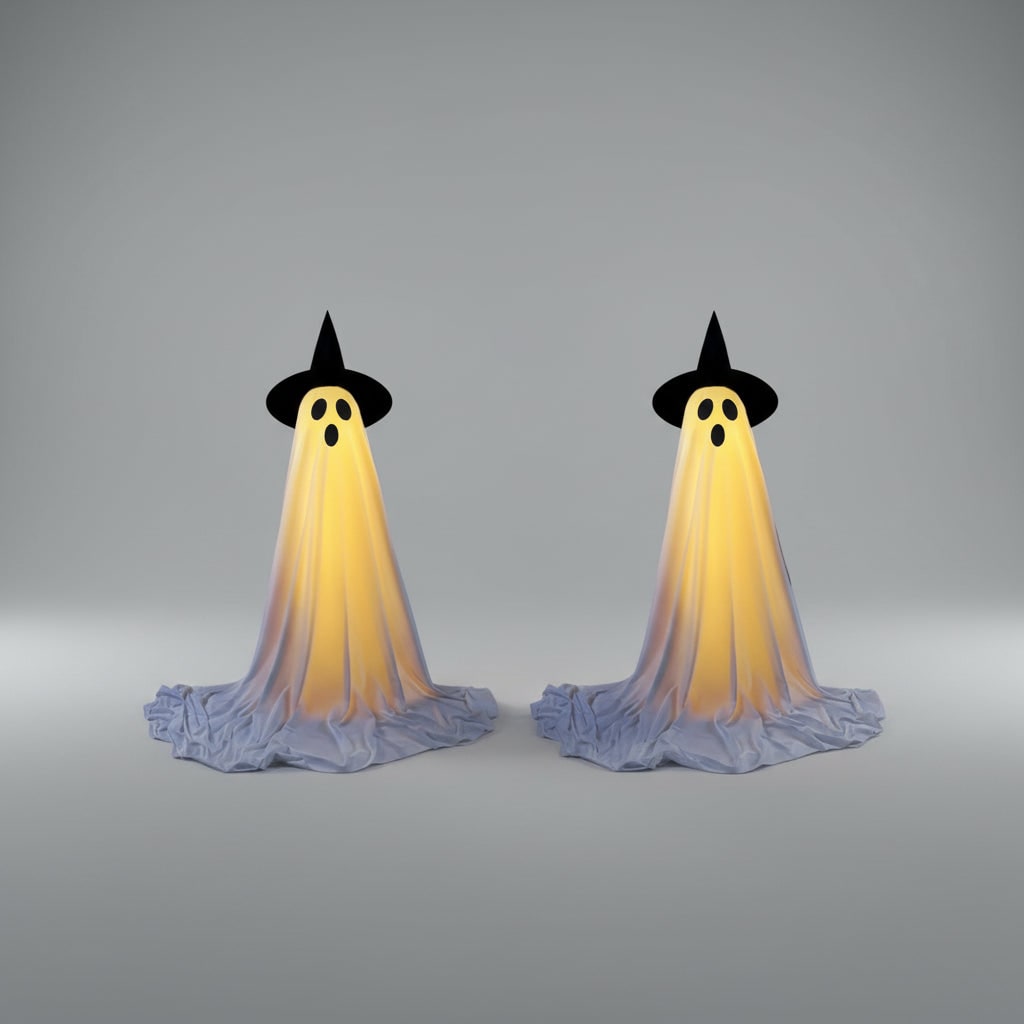 Halloween Lights Outdoor Ghost Decor with LED Up Witch Hat Decoration for Yard Party