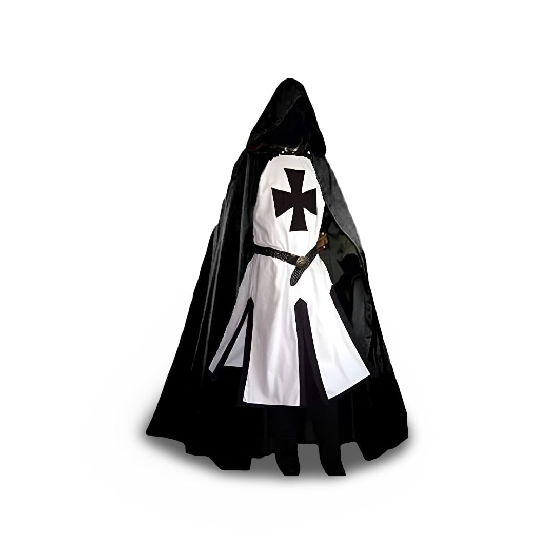 Halloween Medieval Knight Costume with Tunic and Hooded Cape for Cosplay Party