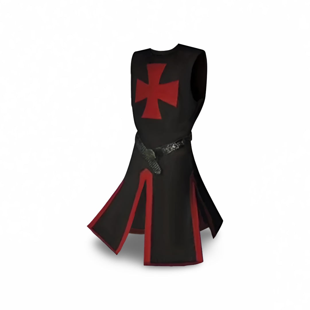 Halloween Medieval Knight Costume with Tunic and Hooded Cape for Cosplay Party