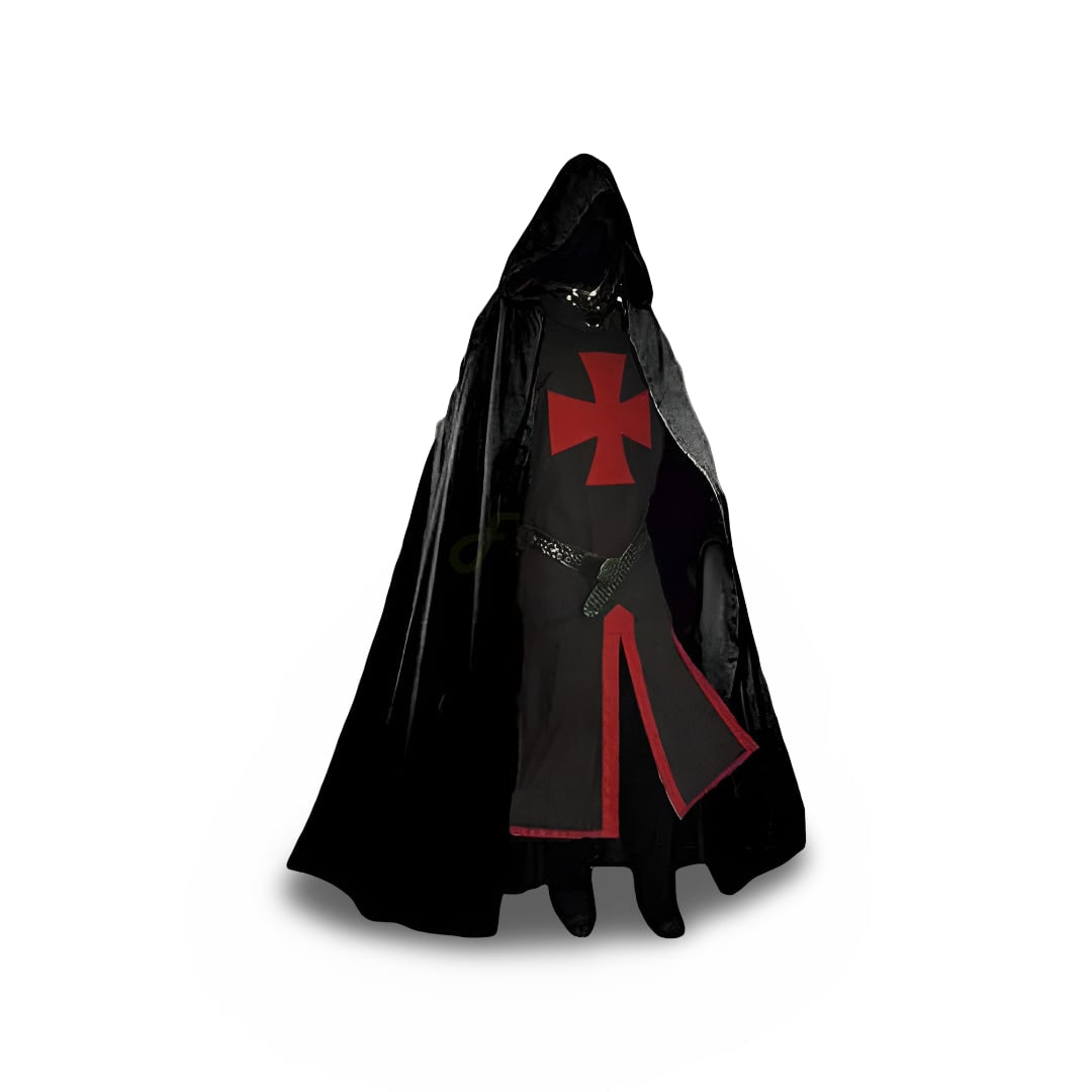 Halloween Medieval Knight Costume with Tunic and Hooded Cape for Cosplay Party