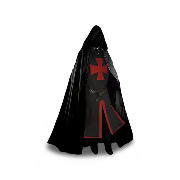 Halloween Medieval Knight Costume with Tunic and Hooded Cape for Cosplay Party