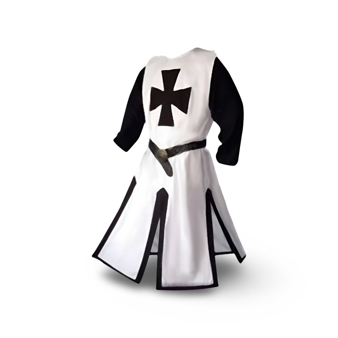 Halloween Medieval Knight Costume with Tunic and Hooded Cape for Cosplay Party