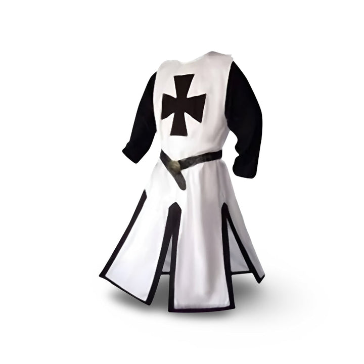 Halloween Medieval Knight Costume with Tunic and Hooded Cape for Cosplay Party