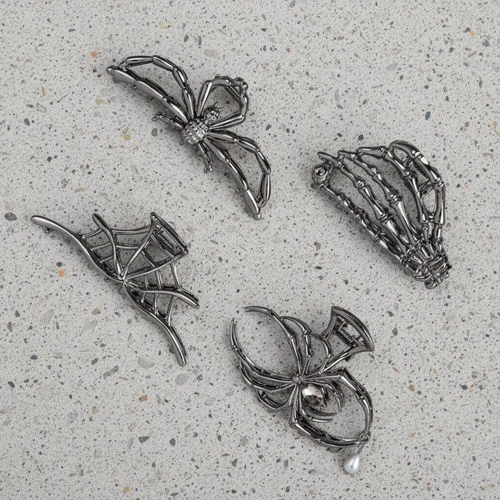 Halloween Metal Hair Claw Clips with Spider Bat Skeleton and Spiderweb Designs for Party