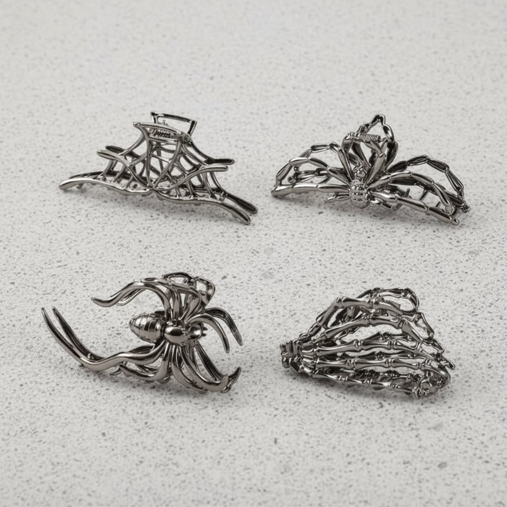 Halloween Metal Hair Claw Clips with Spider Bat Skeleton and Spiderweb Designs for Party