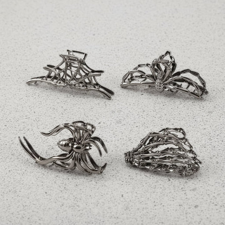 Halloween Metal Hair Claw Clips with Spider Bat Skeleton and Spiderweb Designs for Party