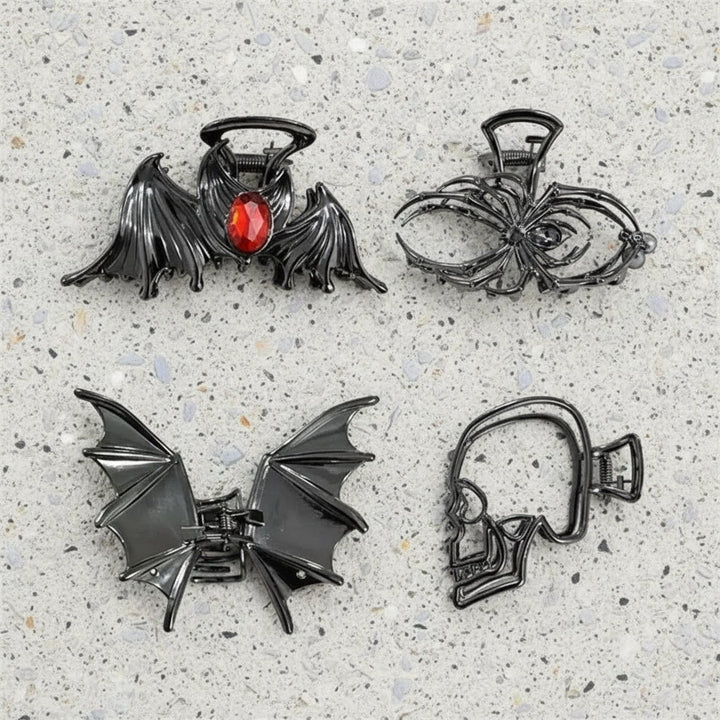 Halloween Metal Hair Claw Clips with Spider Bat Skeleton and Spiderweb Designs for Party